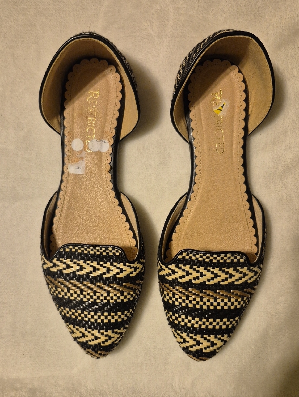 Restricted Black and Beige Woven D'Orsay Flats